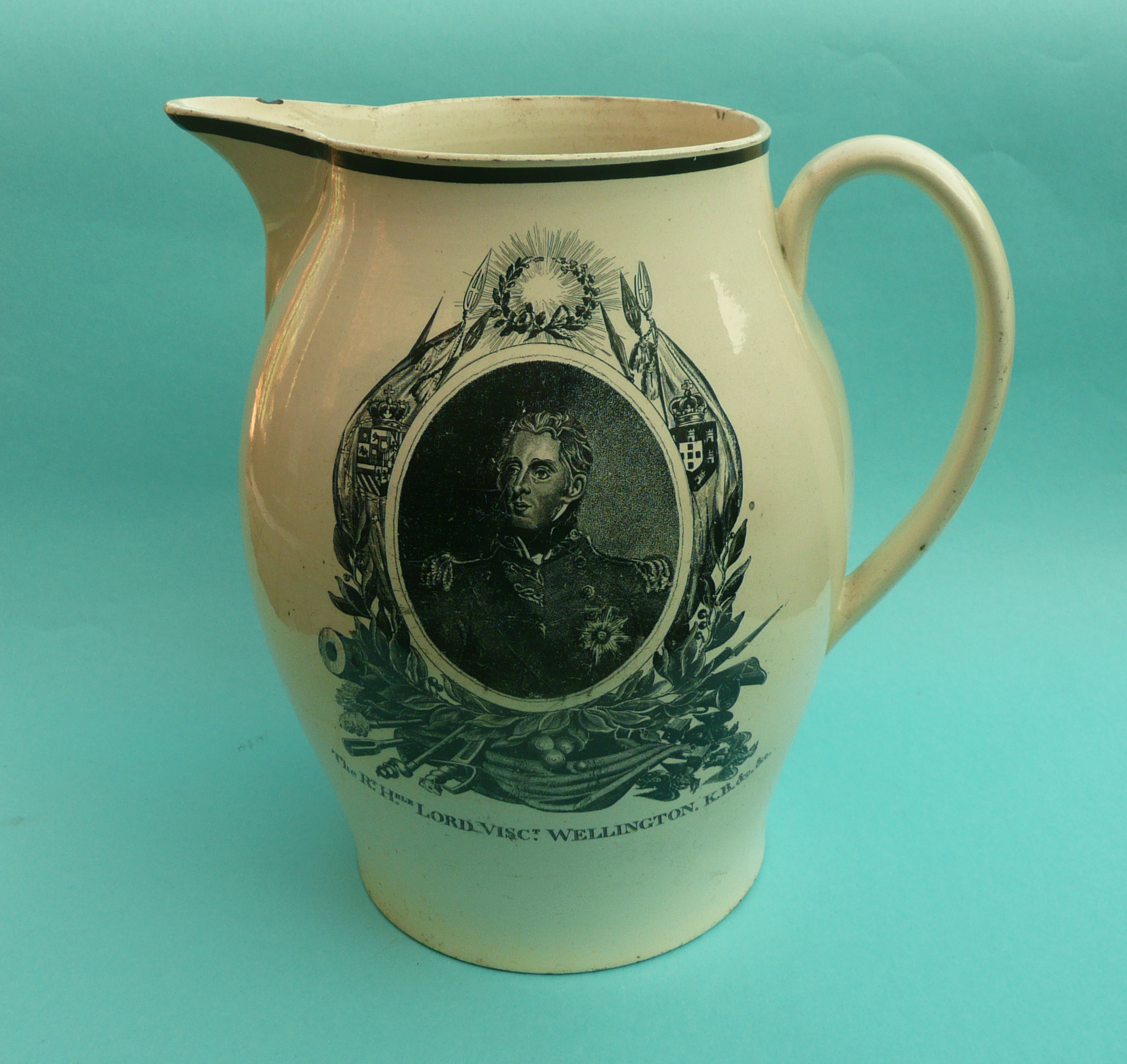 commemorative / commemorateViscount Wellington: a creamware jug of large size, the barrel shaped