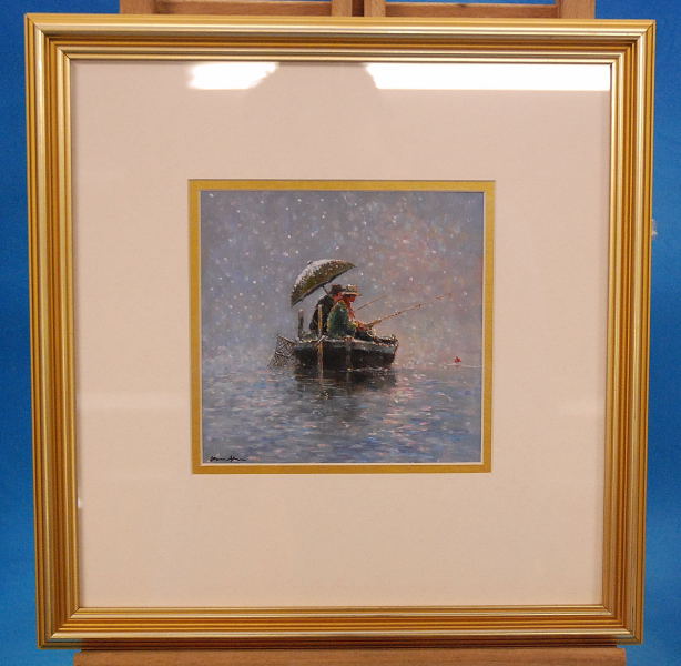 OIL PAINTING, `FISHING FOR PIKE, HICKLING`, BEARING SIGNATURE JAMES J ALLEN, 13.5 X 13.5CM (A/R)