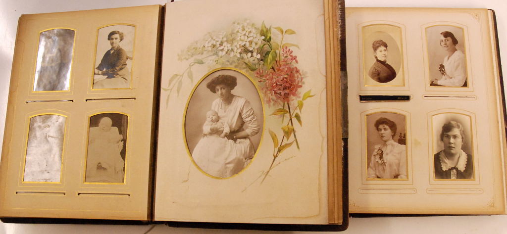 TWO VICTORIAN PHOTO ALBUMS WITH CDV AND CABINET CARDS (2 ALBUMS)