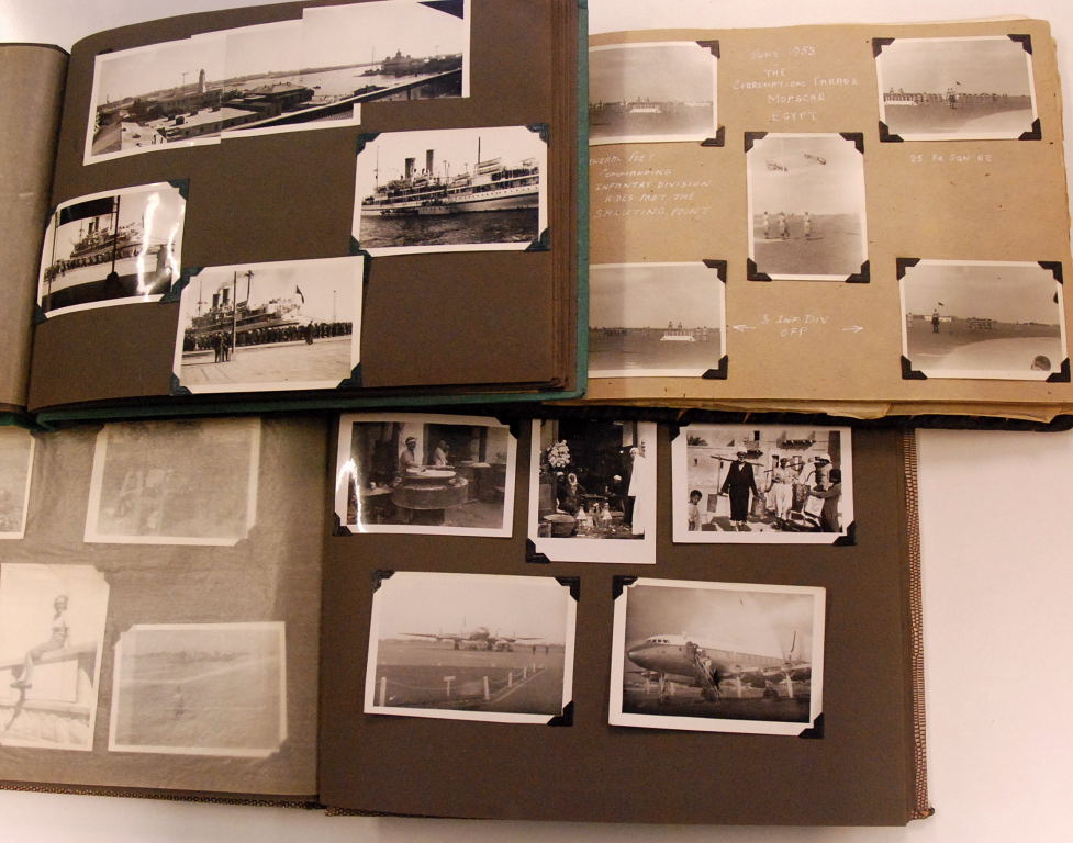 THREE PHOTO ALBUMS WITH CIRCA 1950`S EGYPT INTEREST, SOME MILITARY, AVIATION ETC. (100`S)