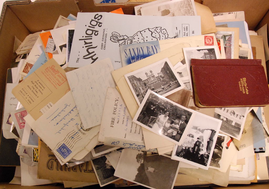 LARGE BOX OF MIXED EPHEMERA, PHOTOS, PAMPHLETS, LETTERS, ETC. (100`S OF ITEMS)