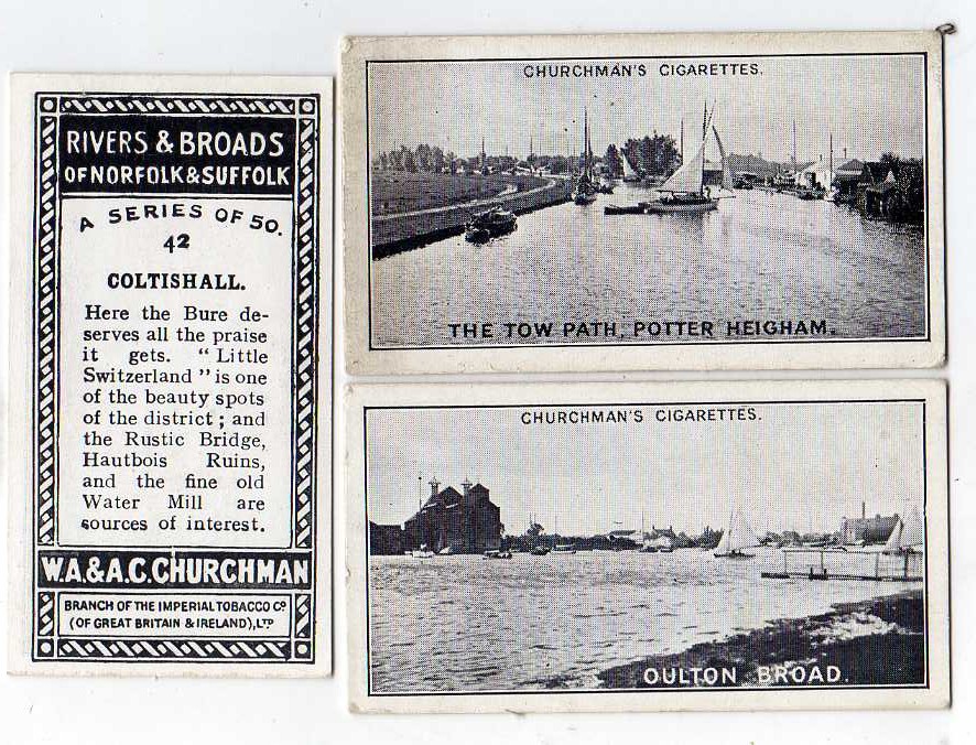 SMALL MIXED LOT CIGARETTE AND TRADE CARDS ON LEAVES, CHURCHMAN RIVERS AND BROADS (35), OXO ETC. (FEW