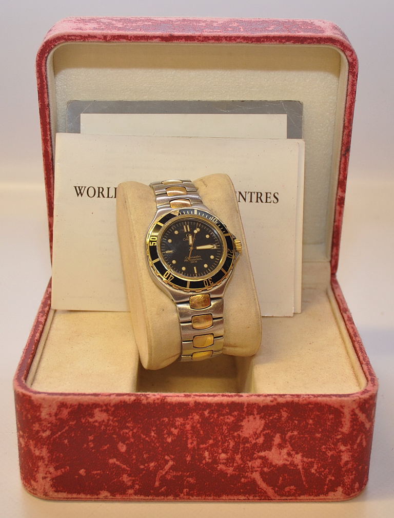 OMEGA 1983 PRE BOND SEAMASTER WATCH, BI-METAL, BLACK FACE AND LUMINOUS MARKERS, 40MM INCLUDING
