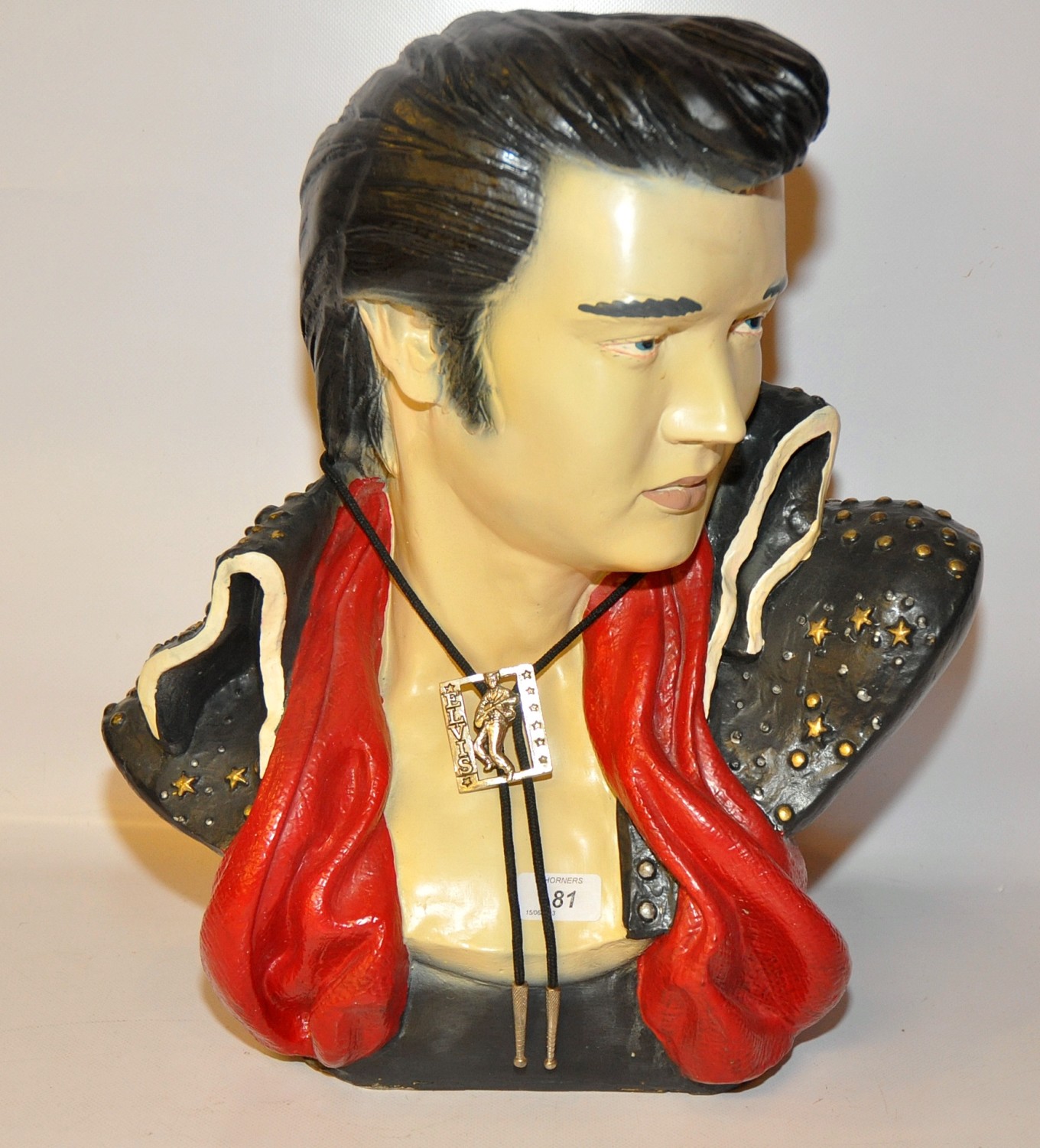 ELVIS PRESLEY BUST CONSTRUCTED FROM RESIN/FIBREGLASS, 48CM H.