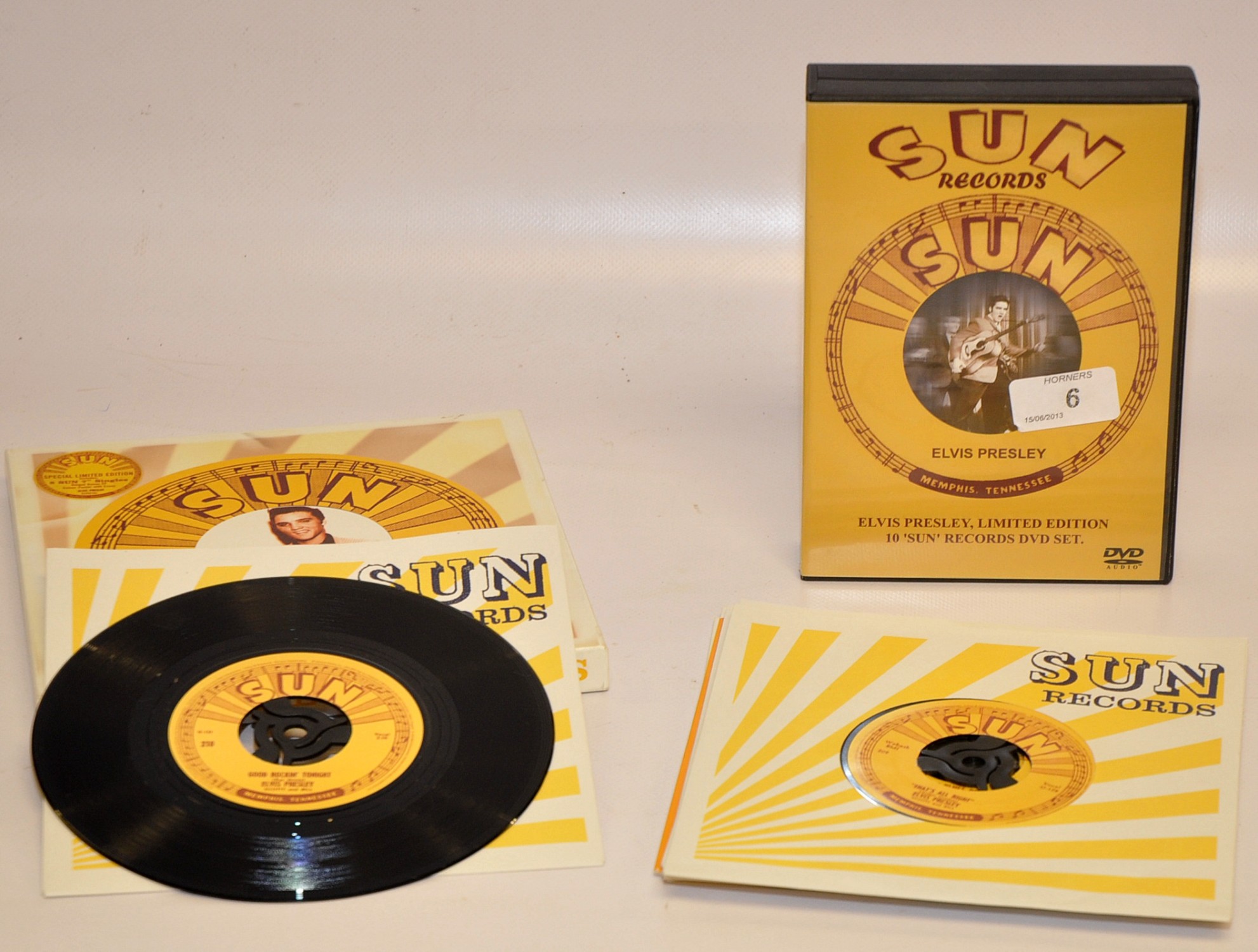 ELVIS PRESLEY - THE SUN SINGLES - BOXED SET OF 5 WITH BONUS EP. PLUS SUN RECORDS DVD AUDIO SET