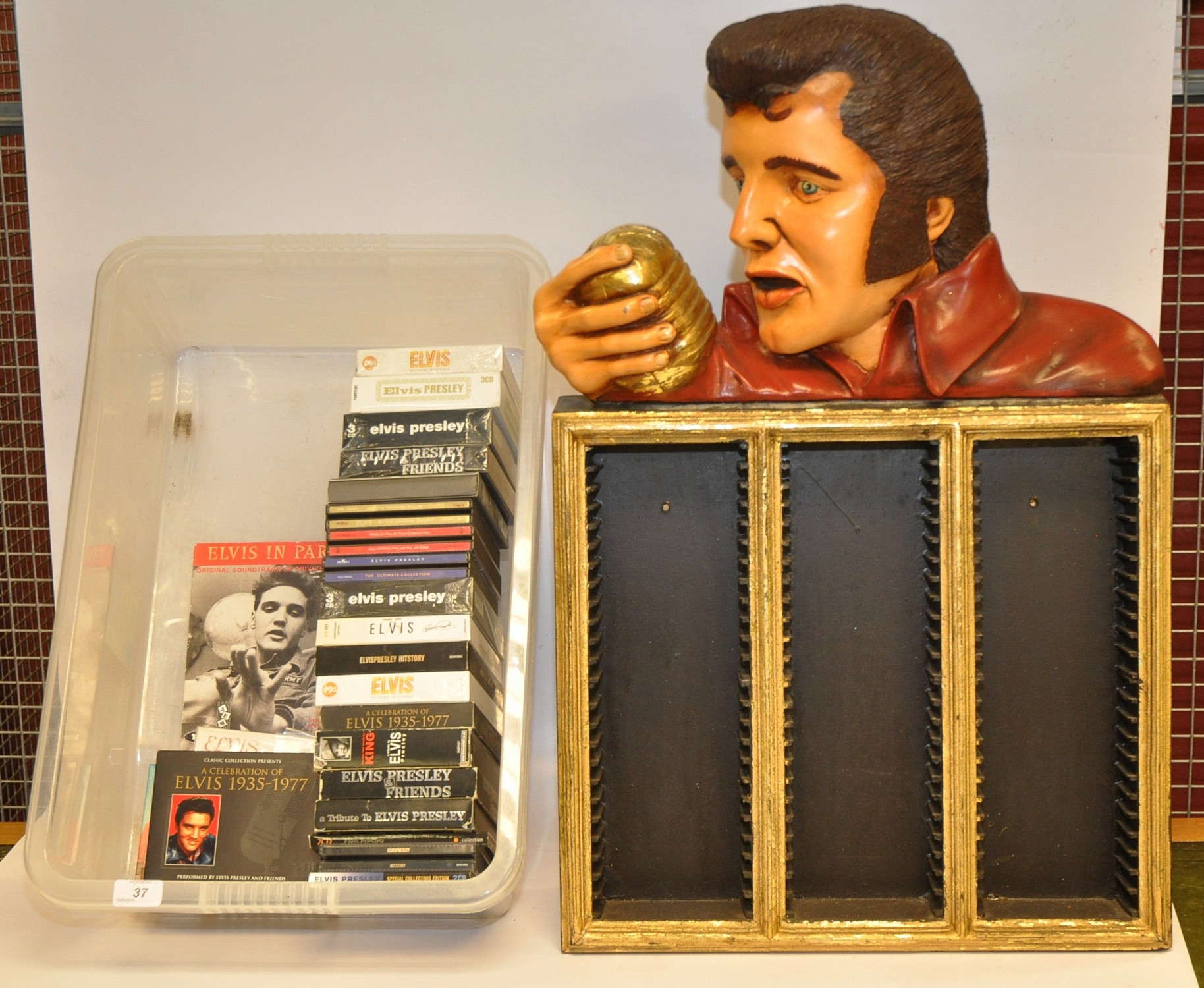 ELVIS CD RACK PLUS BOX OF CDS