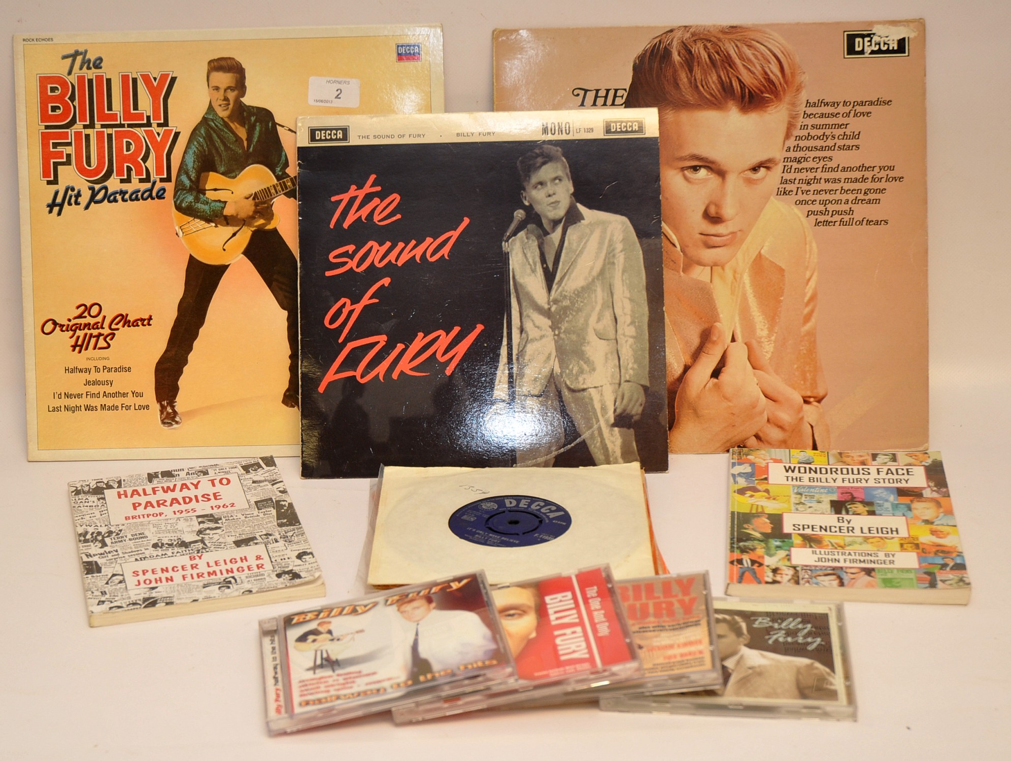 COLLECTION BILLY FURY ITEMS INCLUDING 3 X LPS, 1 X 10" LP SINGLES AND BOOK