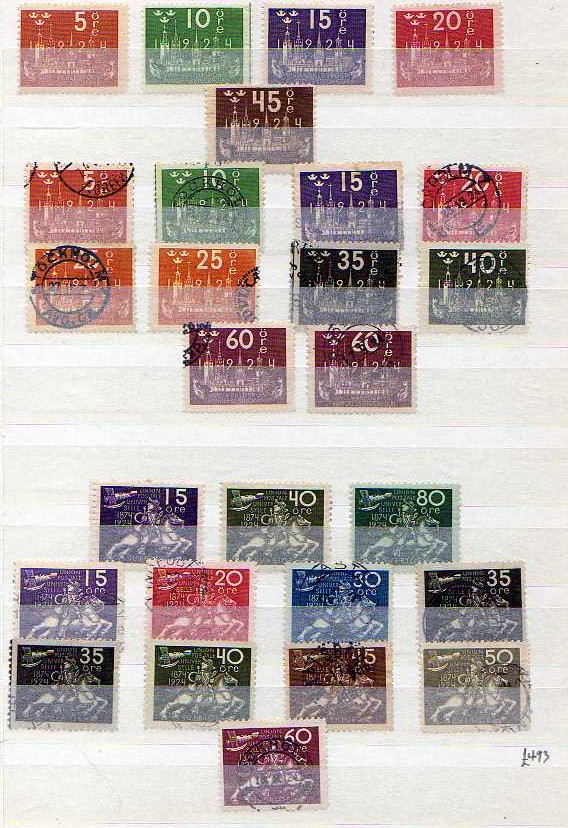 SWEDEN:  1880-1951 O.G AND USED RANGES IN STOCKBOOK, 1910-19 50o NO WMK O.G., 1924 U.P.U. ANNIV.