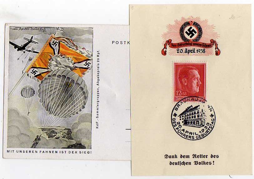 GERMANY: ALBUM OF THIRD REICH INTEREST COVERS, CARDS, POSTCARDS AND OTHER ITEMS, ALSO TWO FURTHER