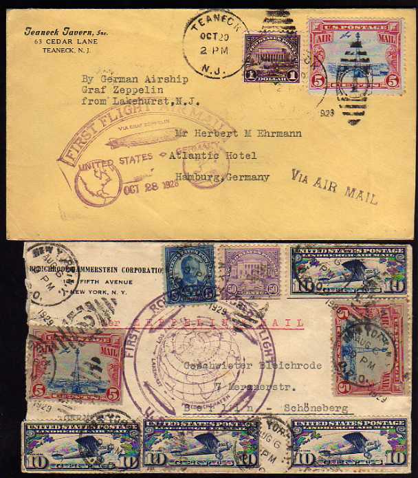 U.S.A.: 1928: ATLANTIC FLIGHT AND 1929 ROUND THE WORLD FLIGHT ZEPPELIN COVERS WITH SPECIAL