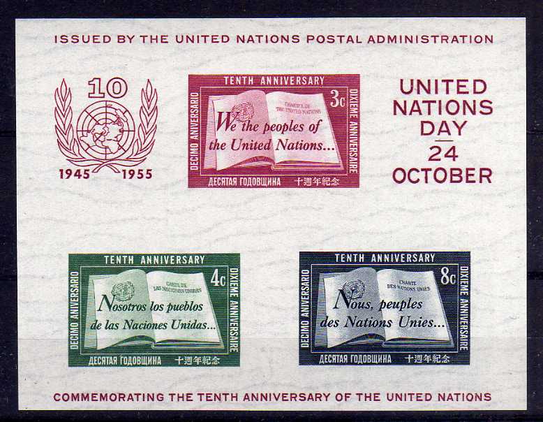 UNITED NATIONS:  COLLECTION IN TWO ALBUMS AND LOOSE, MUCH MNH INCLUDING 1955 U.N. DAY MINISHEET,