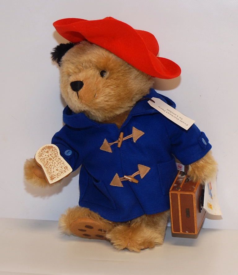 STEIFF PADDINGTON BEAR, 32CM APPROX.. NO. 03002 WITH CASE AND MARMALADE SANDWICH, BOXED