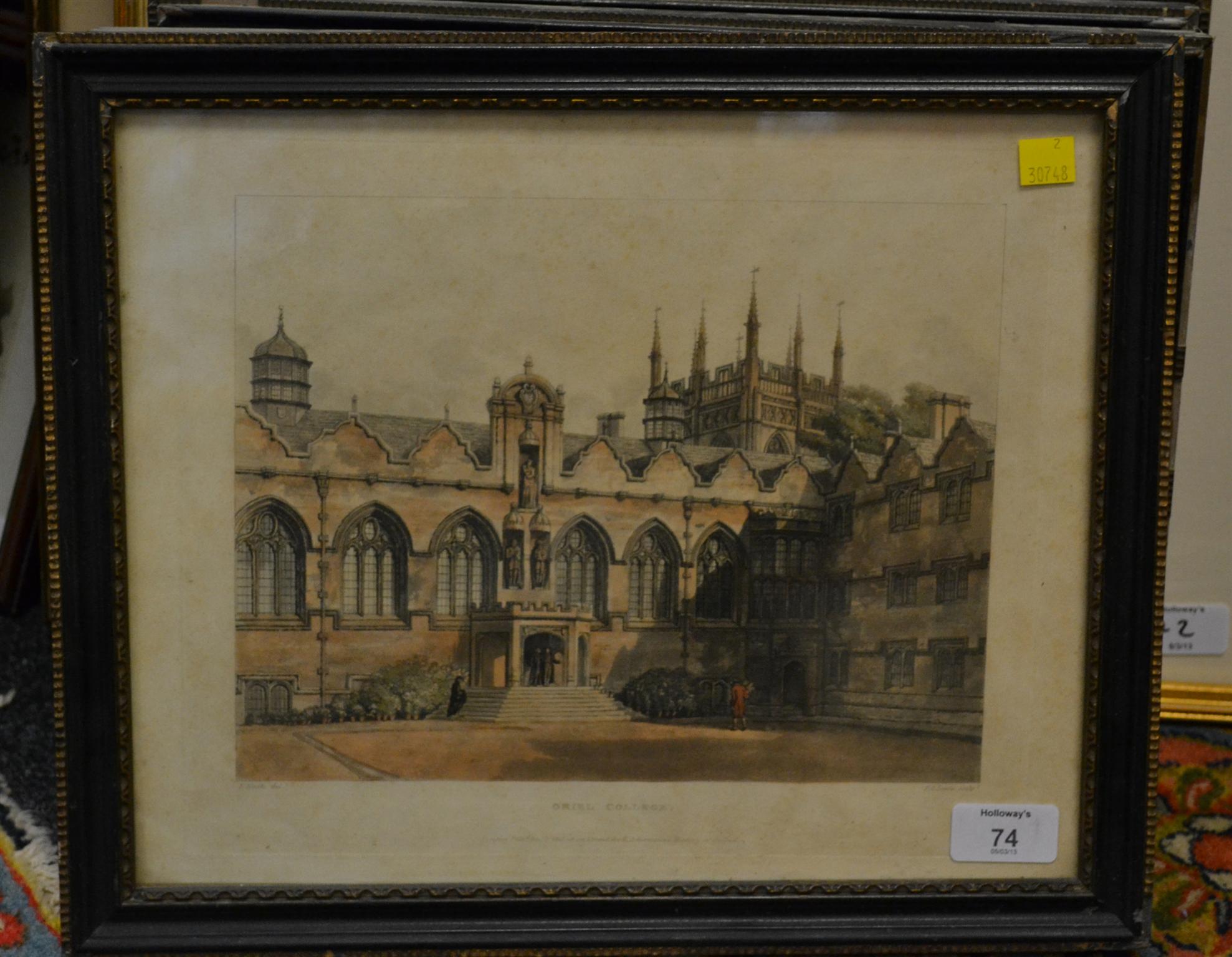 Frederick Christian Lewis (1779-1856), after Frederick Nash`Oriel College`etching with aquatint,