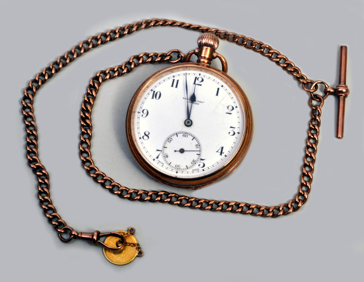 A 9ct gold, open faced pocket watch, the white enamel dial with subsidiary seconds signed `Rendal,