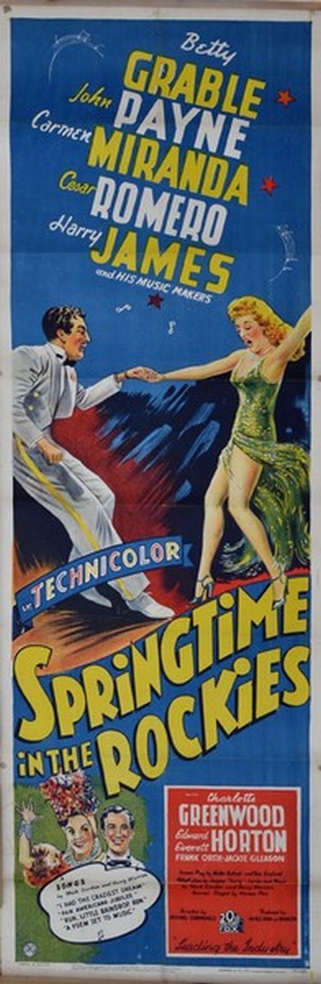 A 1940s colour film insert/poster for Springtime in the Rockies, starring Betty Grable, Cesar Romero