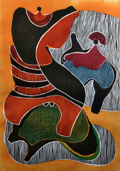 Lucky Madlo Sibiya (South African, 1942-1999)Abstract figureswoodcut, signed, numbered 9/75 and