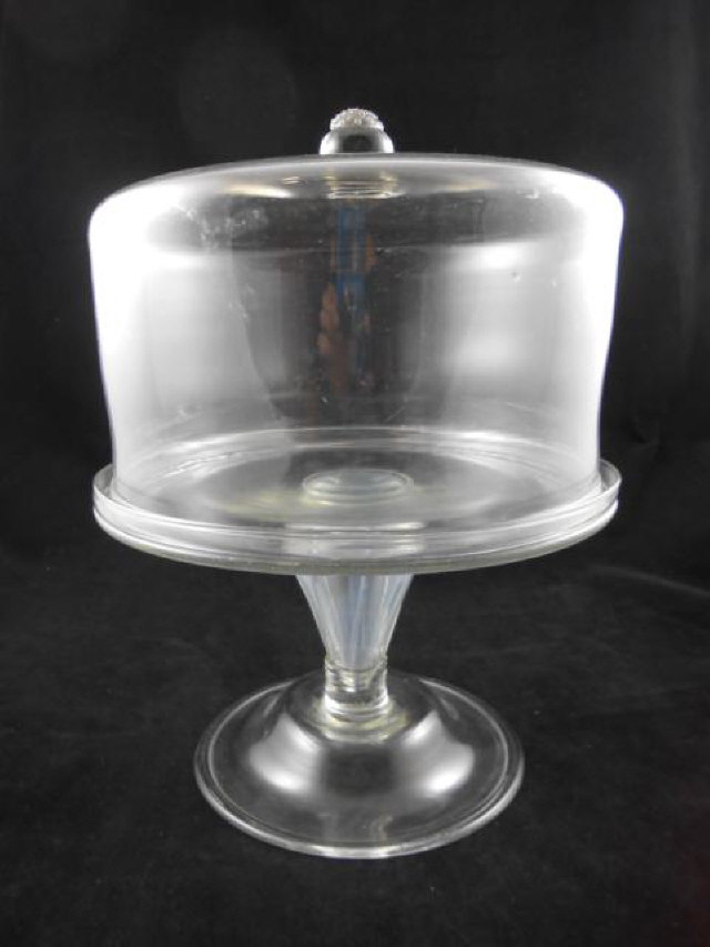 A Georgian glass tazza with moulded iridescent stem, collar to domed foot - diam 26cm, together with