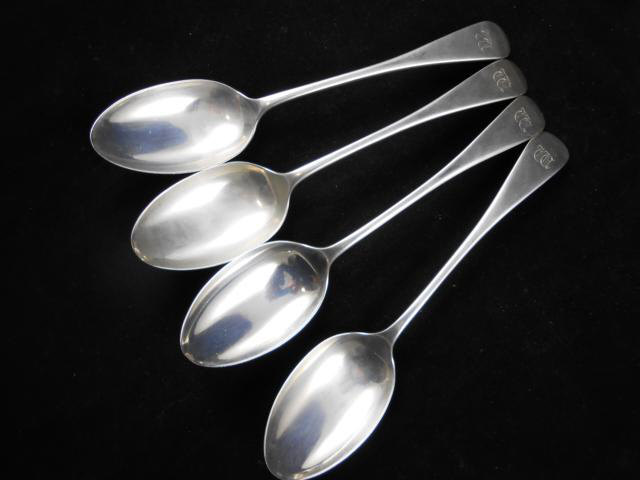 A set of four monogrammed silver tablespoons, maker John Round, Sheffield 1909 - approx total weight