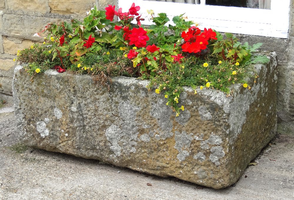 A good 19th Century large deep rectangular carved Sandstone FLOWER TROUGH 52" by 32" 21" high