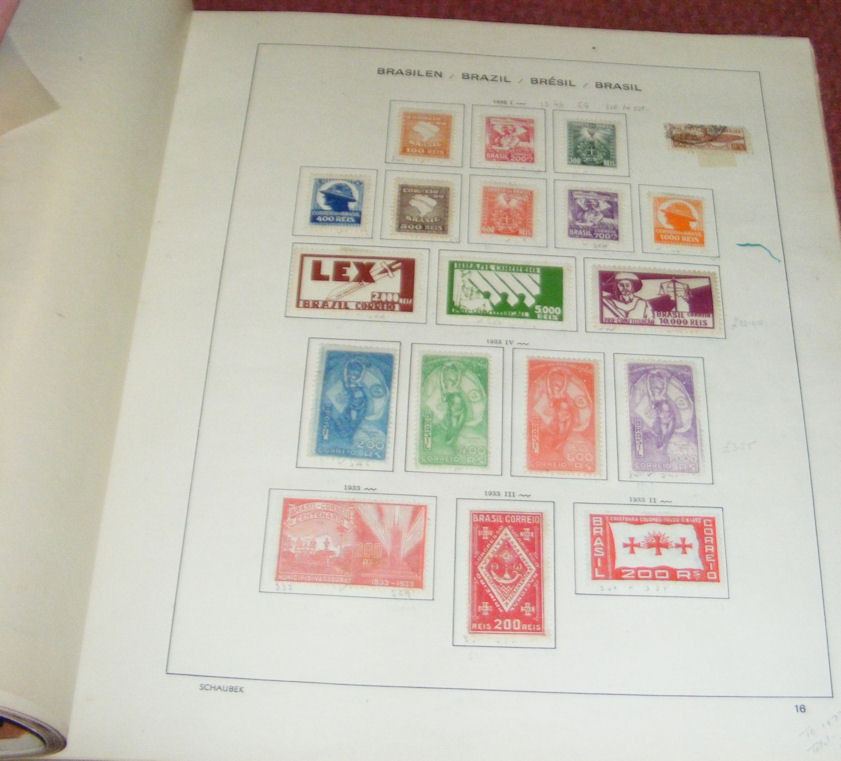 An album of Brazil postage stamps - early to modern collection in red album, with many early sets