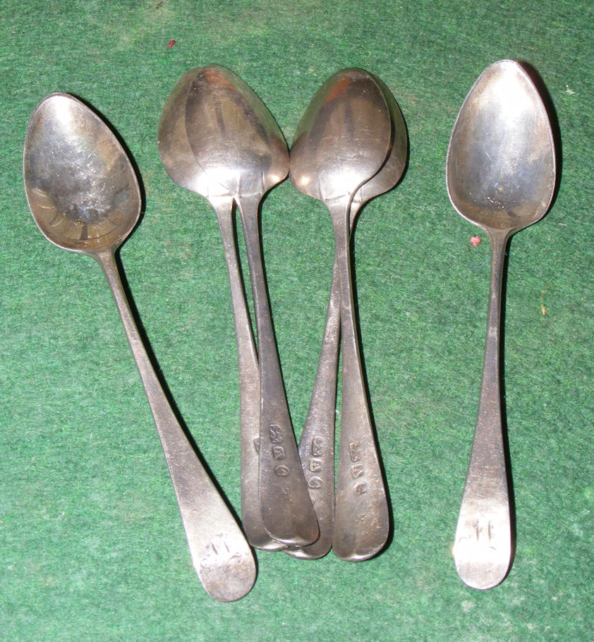 A set of six George III silver teaspoons by Peter and Ann Bateman, London 1796