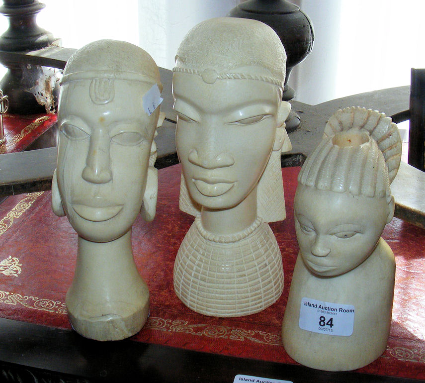 Three carved antique ivory busts