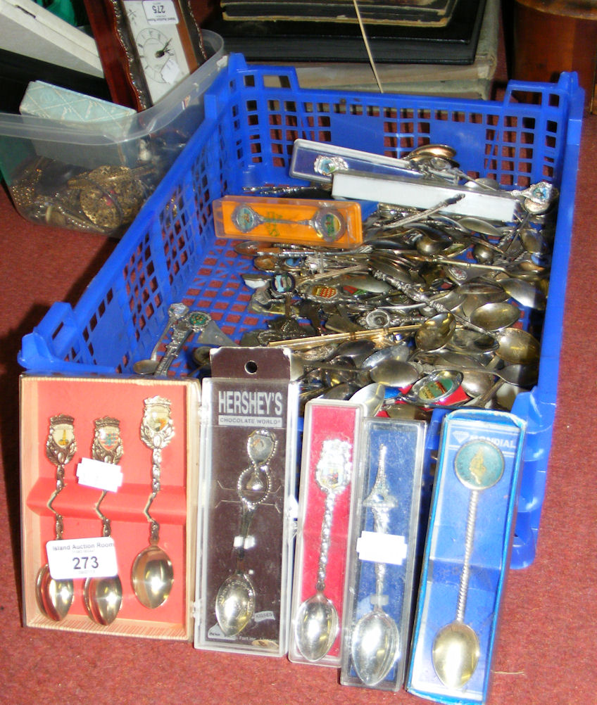 A vast collection of silver and plated collector’s spoons, some in original boxes