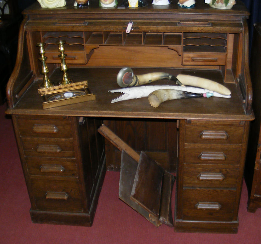 An old oak roll-top desk