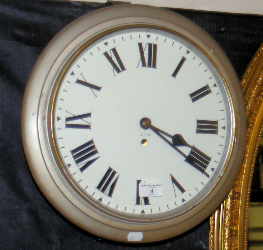 An antique General Post Office wall clock with fusee movement - the painted 30cm diameter dial