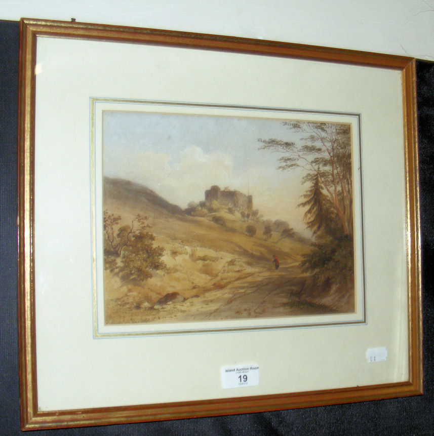 A 19cm x 26cm - 19th century watercolour - Carisbrooke Castle - inscribed lower right