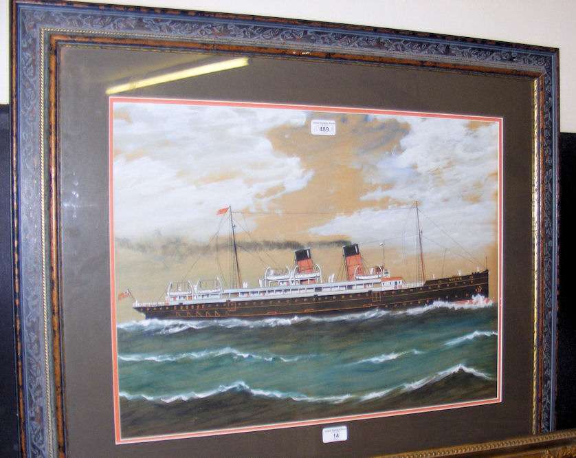 An antique watercolour of the Viking steamship - signed - 46cm x 61cm