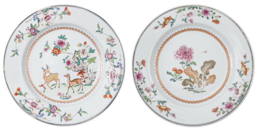 A pair of Famille Rose Floral Dishes, Qing Dynasty Diameter 22.5cm