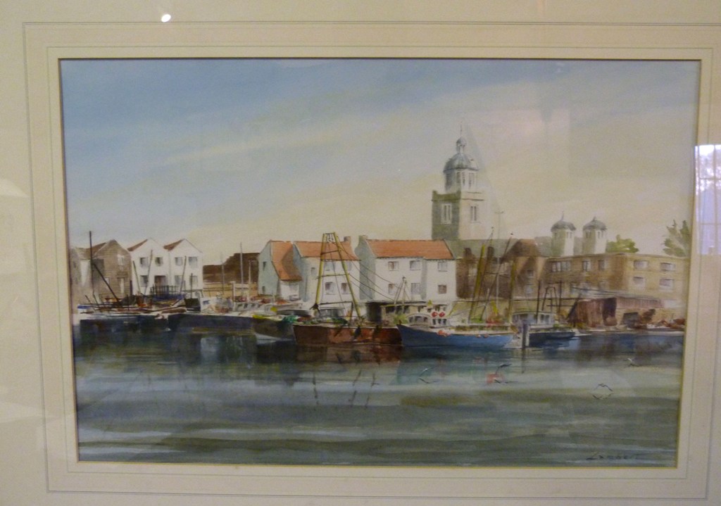 Stanley Lambert COASTAL SCENE WITH BOATS IN A HARBOUR Signed watercolour, 34 x 52cms