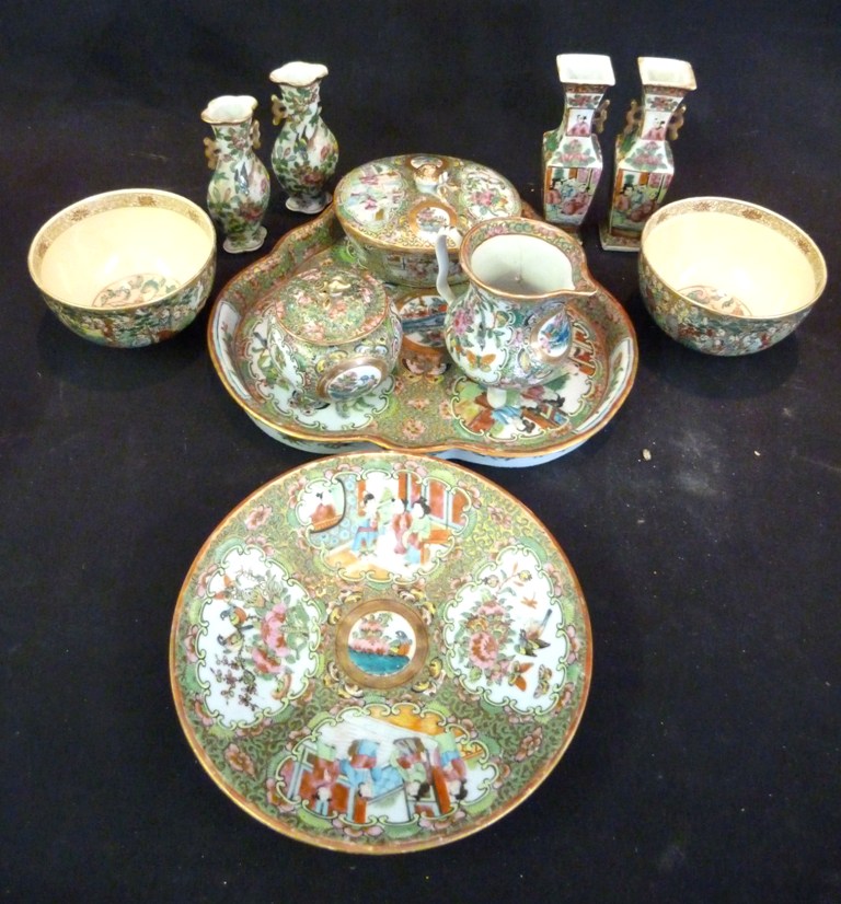 A 19th Century Canton Tray, of shaped outline, together with a small collection of other Canton to