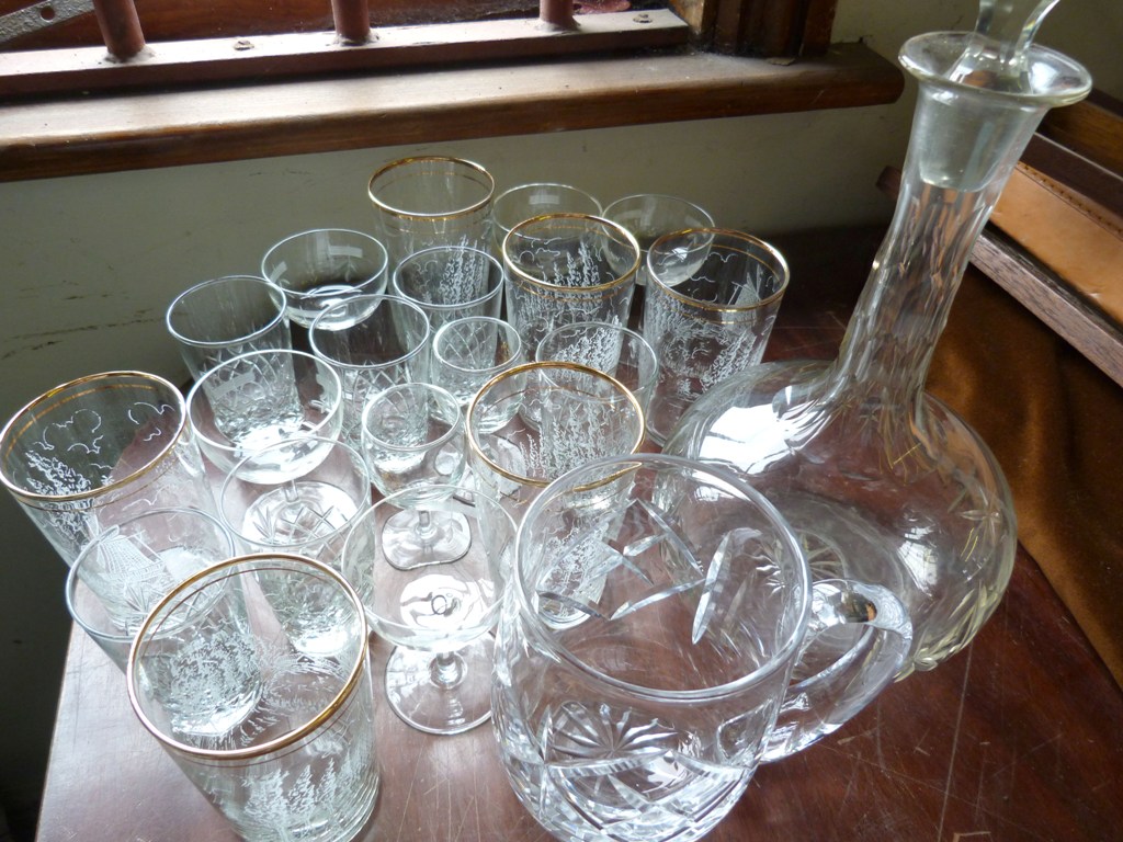 A Small Collection of Glassware, to include drinking glasses and a cut glass decanter and stopper