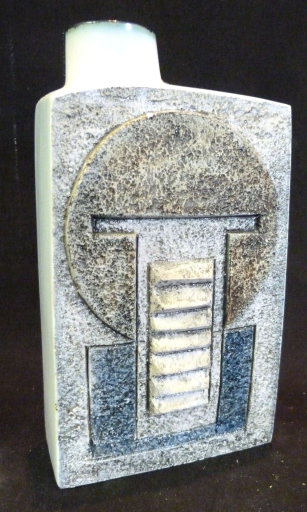 A Troika Rectangular Chimney Vase, with stylised decoration, 20cms high