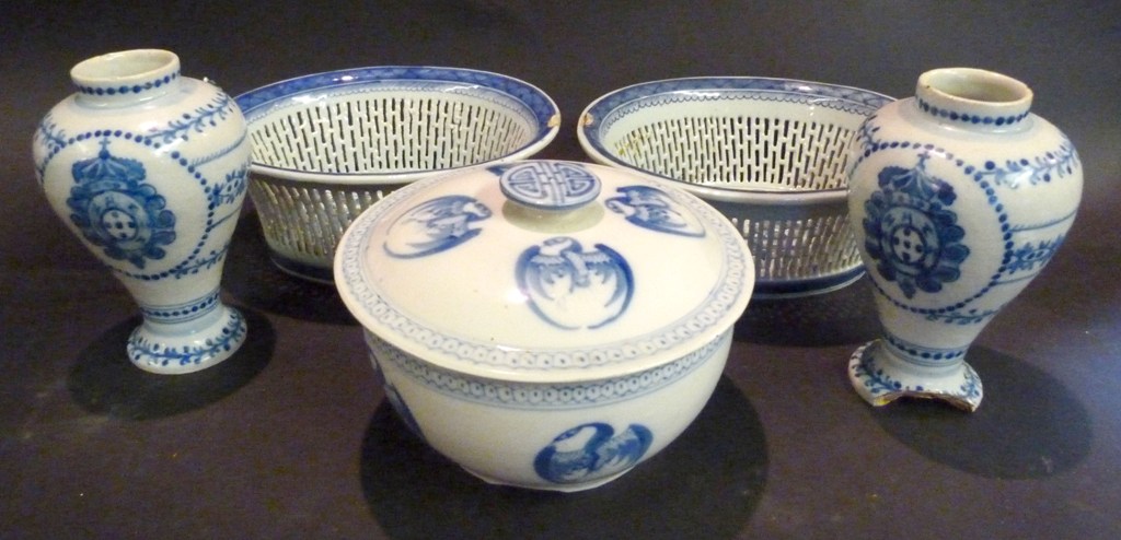 A Pair of 19th Century Underglaze Blue Decorated Oval Bowls, of basket form, together with a Chinese