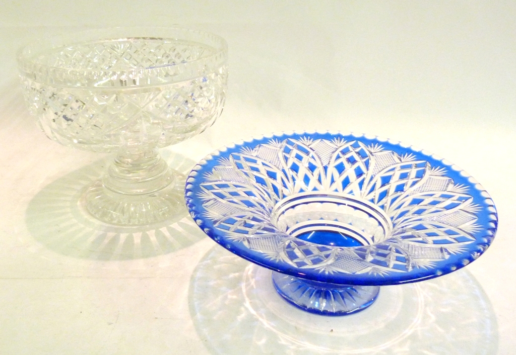A Large Cut Glass Pedestal Bowl, together with a similar cut glass bowl