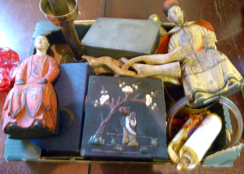 A Pair of Polychrome Carved Wooden Figures, together with a collection of other items