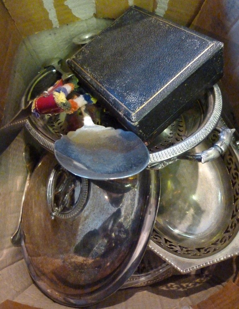 A Collection of Plated Items, to include an entree dish, cover and handle and other items