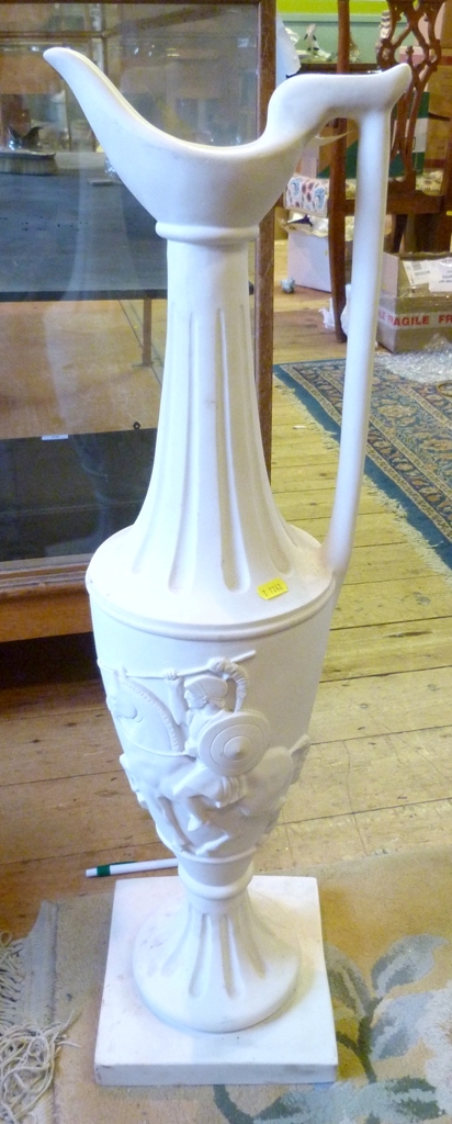 A Reconstituted Marble Large Lamp, in the form of an urn decorated in relief with figures upon