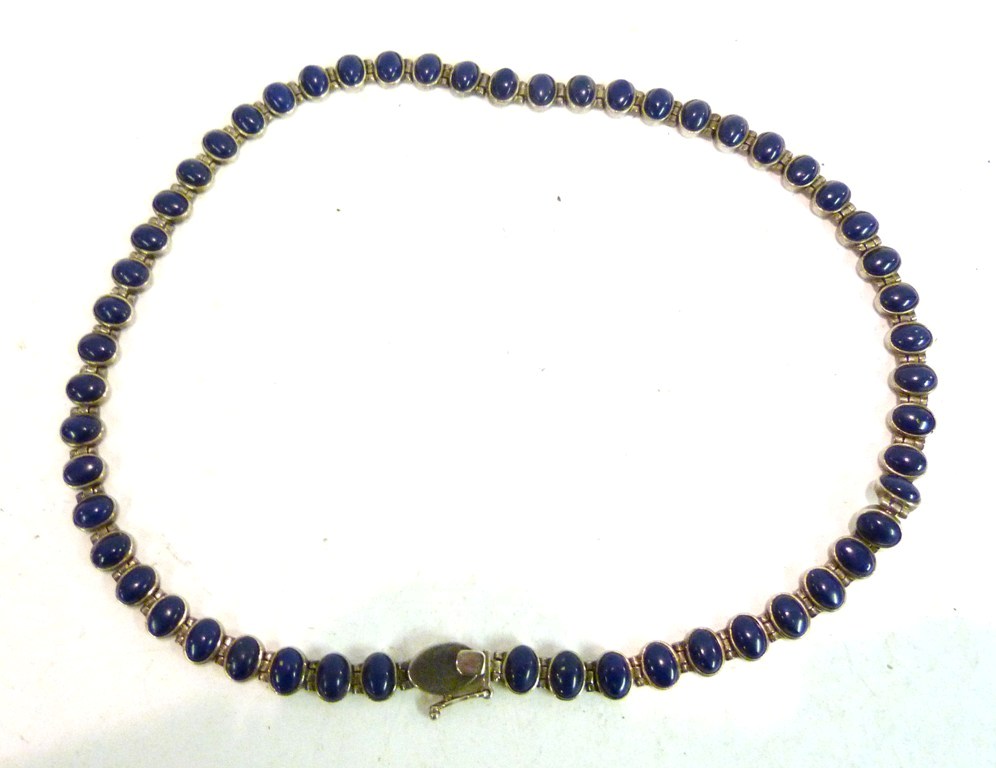 A 925 Silver and Cabochon Blue Stone Necklace