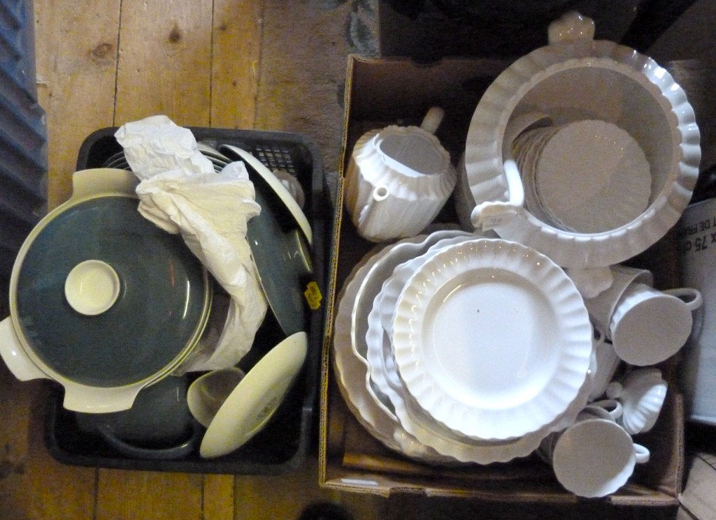 A Collection of Cream Porcelain Tea and Dinnerware, together with a Poole pottery tea and dinner