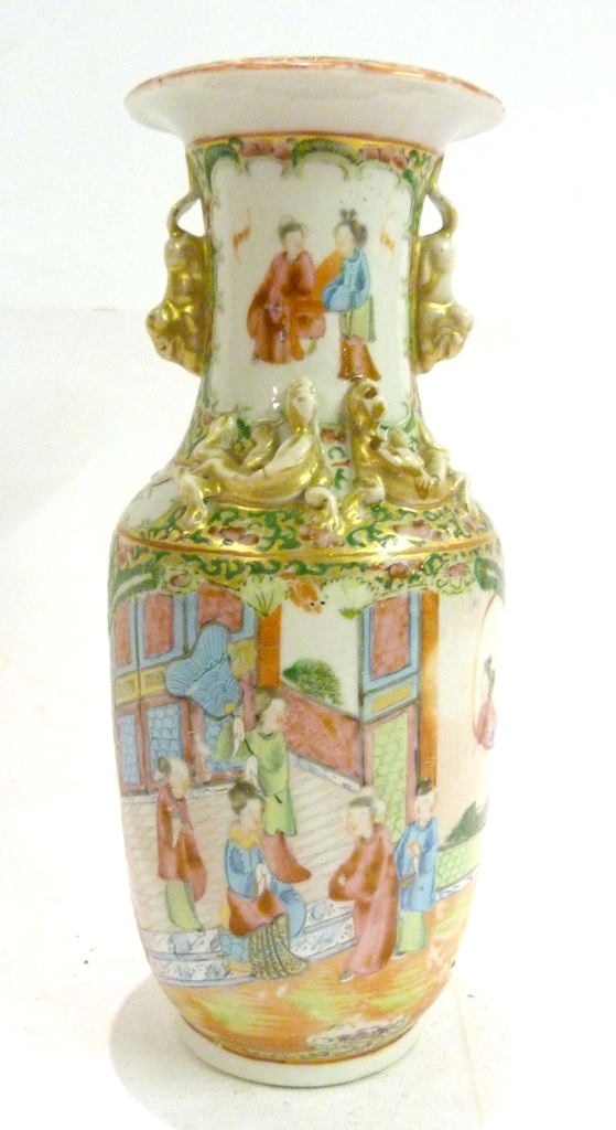 A 19th Century Canton Oviform Vase, decorated in polychrome enamels depicting birds amongst