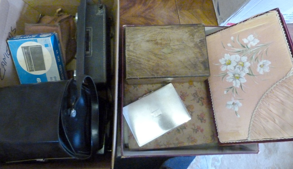 A Silver Plated Cigarette Box of Rectangular Form, together with a collection of other boxes, radios