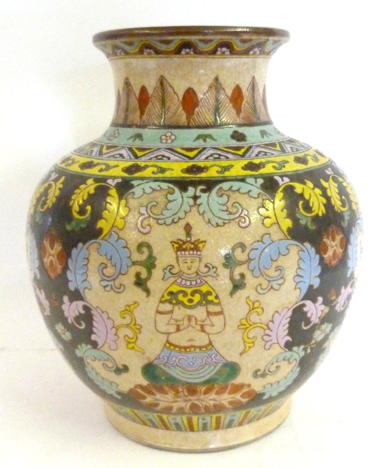 A Chinese Large Vase, decorated in polychrome enamels with reserves, 31cms high