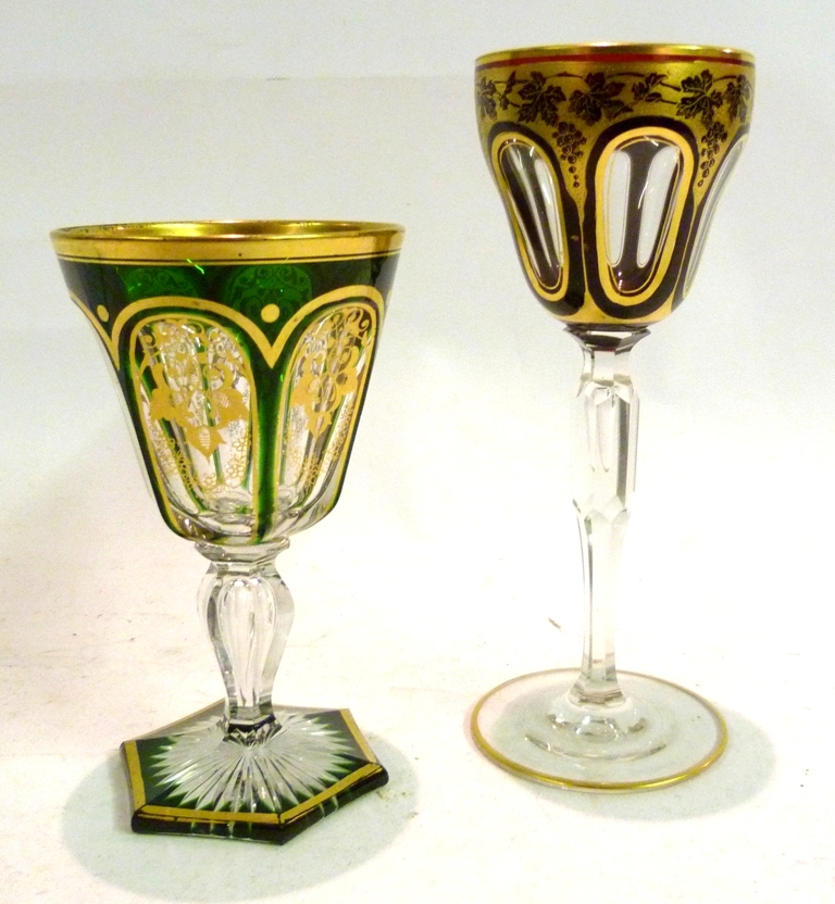 A 19th Century Venetian Glass Goblet, highlighted with gilt, upon hexagonal base, together with