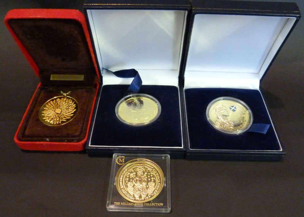 Four Various Silver Gilt Commemorative Crowns