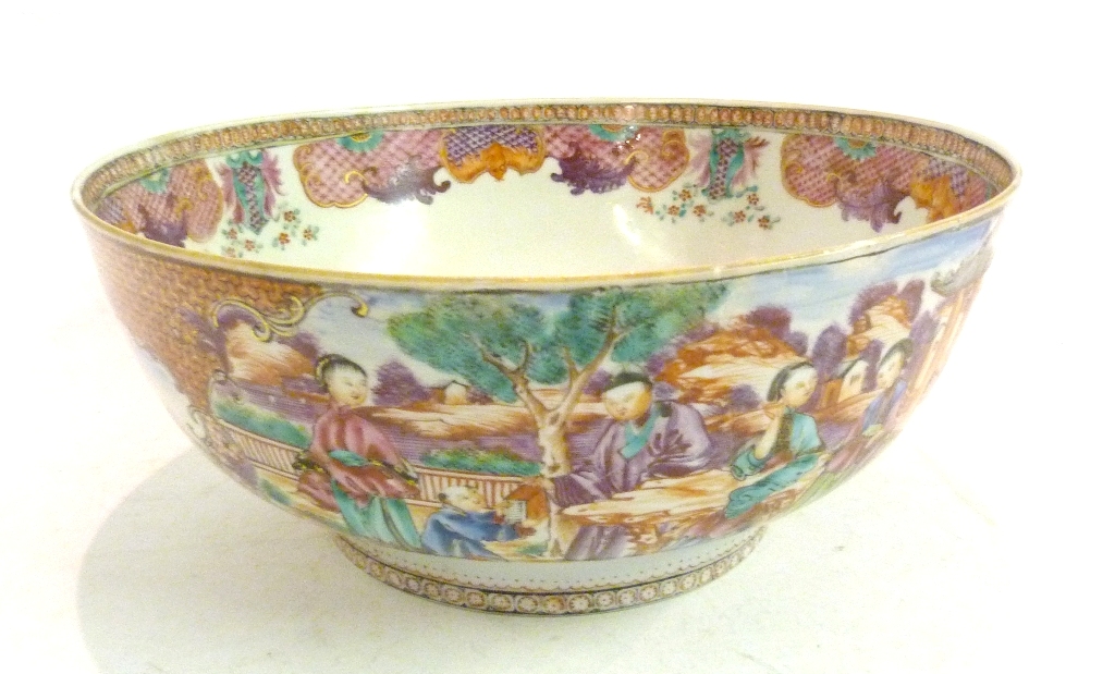 An 18th Century Chinese Porcelain Bowl, decorated with figures within interiors, 26cms diameter