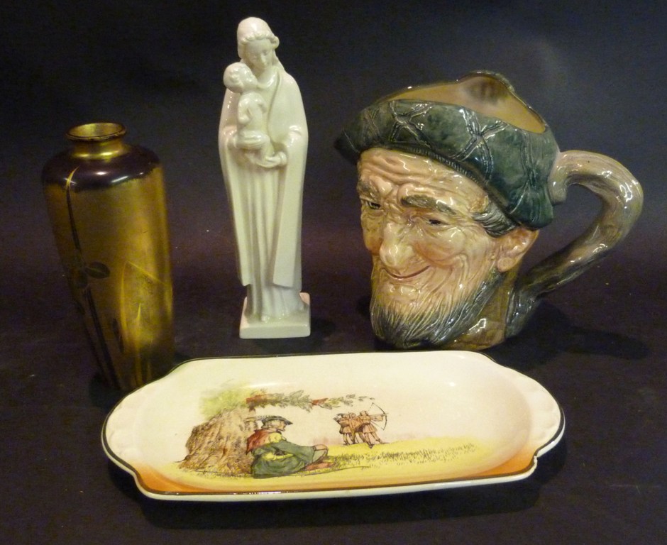 A Royal Doulton Character Jug, together with a series ware dish, a West German figure and a Japanese